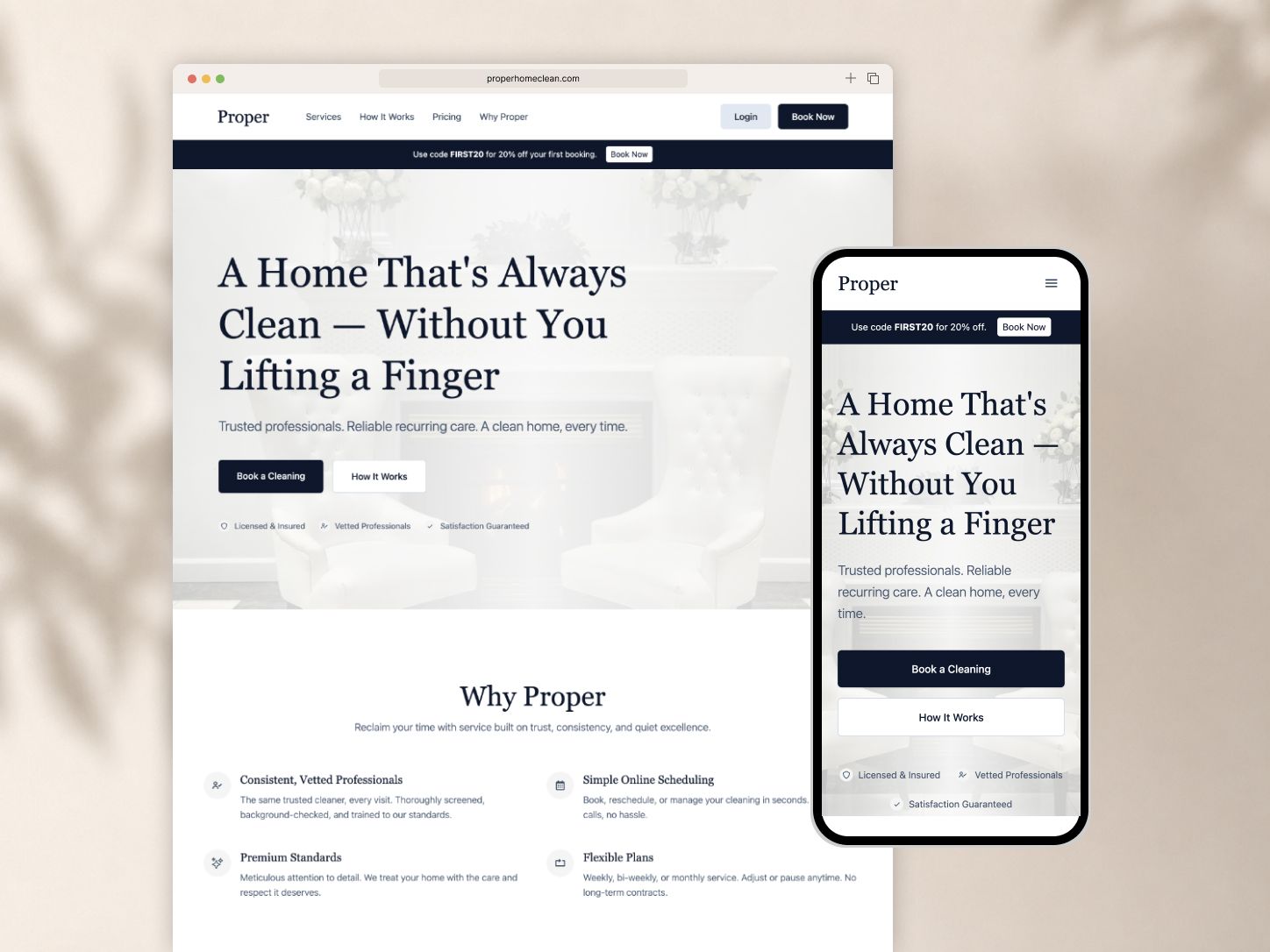 Proper Home Clean website project preview